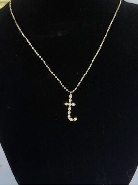 Maje Paris Gold Initial 't' Crystal Necklace 17” with 1.5” Extender NWT